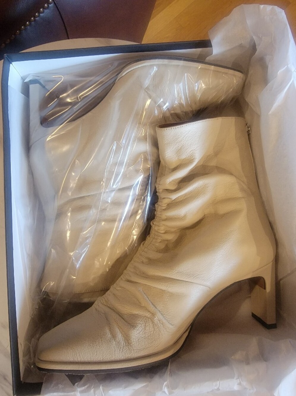Angel Alarcon  Cream Leather Ankle Boots - Stylish Ruched Design